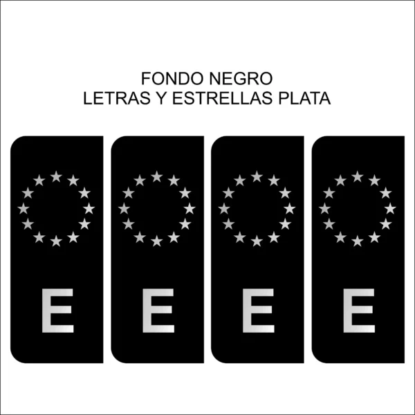 4 X Vinilo adhesivo pegatina matricula negra + plata España E
