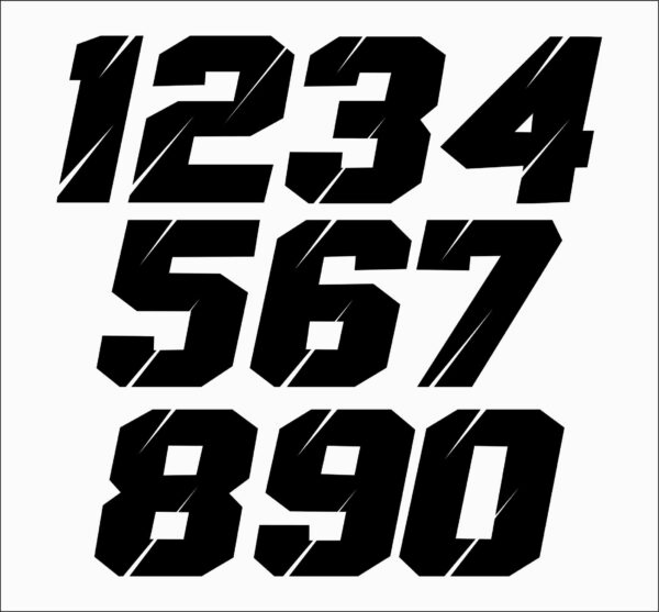 Adhesivos de números para motos en blanco y negro, ideales para personalizar y dar un toque único a tu vehículo. Resistentes, duraderos y fáciles de aplicar. ¡Haz que tu moto se destaque con estilo y calidad!