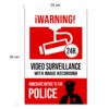 Señal de alarma, señal de videovigilancia conectada, aviso policial en inglés