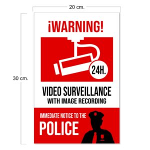 Señal de alarma, señal de videovigilancia conectada, aviso policial en inglés