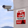 Señal de alarma, señal de videovigilancia conectada, aviso policial en inglés
